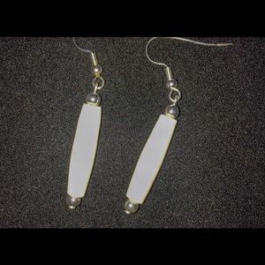 handmade white beaded dangle earrings